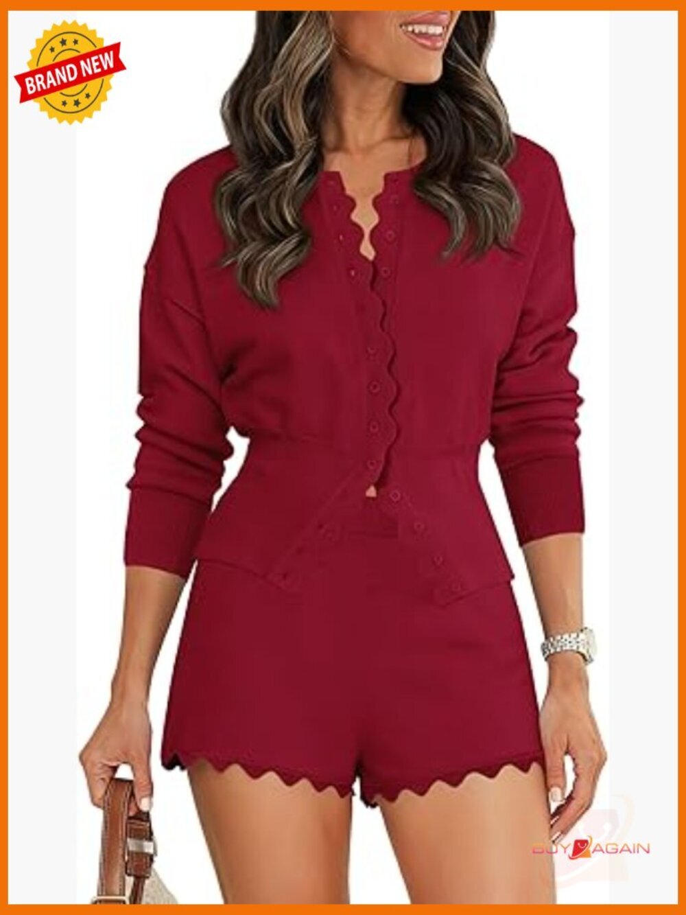2 Piece Sweater Set Button Down Cardigan Shorts Loungewear